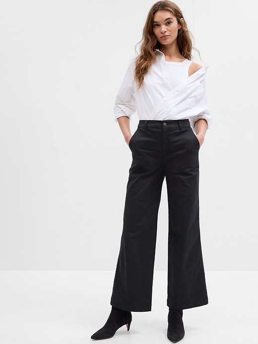 Image number 1 showing, High Rise Wide-Leg Girlfriend Khakis with Washwell