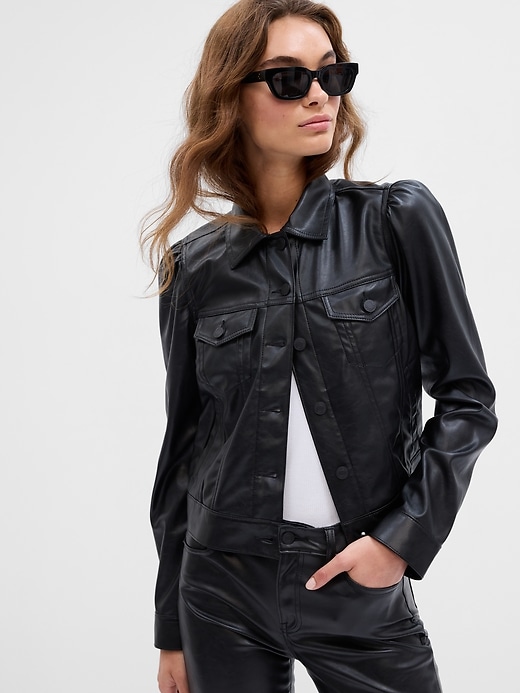 Image number 1 showing, Puff Sleeve Icon Vegan-Leather Jacket