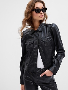 Faux leather puff shop sleeve jacket