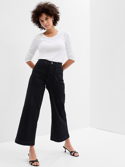 Image number 1 showing, High Rise Wide-Leg Crop Jeans with Washwell