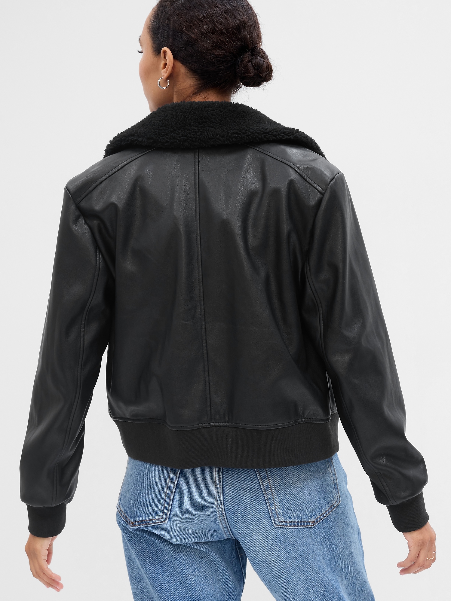 FAUX LEATHER BOMBER JACKET - Black