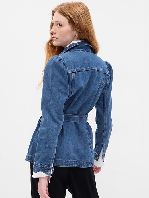 Image number 2 showing, Belted Puff Sleeve Denim Jacket with Washwell