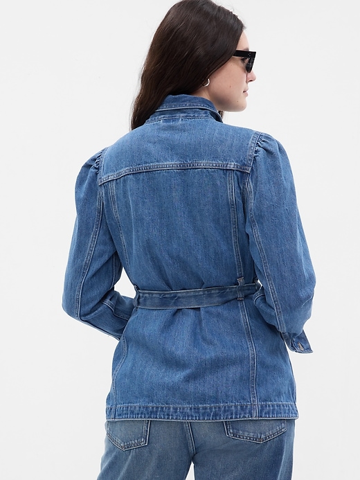 Image number 6 showing, Belted Puff Sleeve Denim Jacket with Washwell