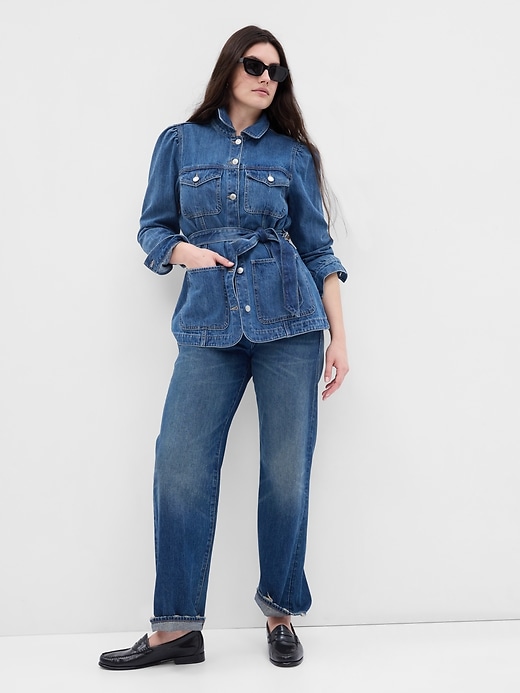 Image number 5 showing, Belted Puff Sleeve Denim Jacket with Washwell