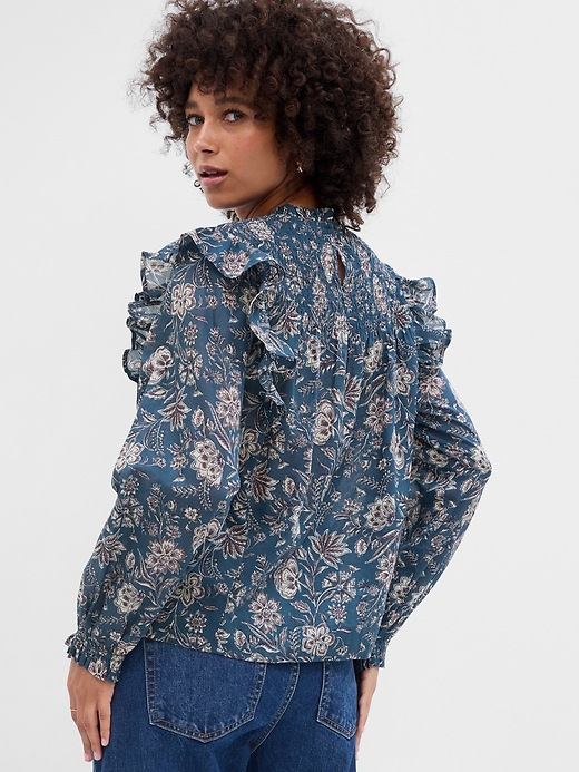 Image number 4 showing, Relaxed Smocked High Neck Top