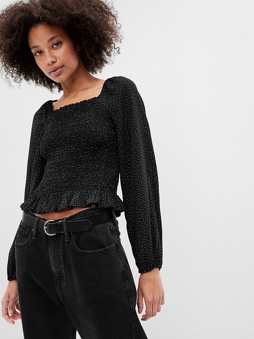 Image number 1 showing, Print Smocked Top