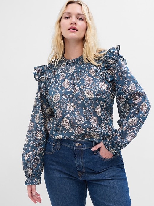 Image number 7 showing, Relaxed Smocked High Neck Top