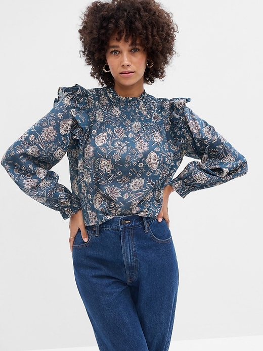 Image number 4 showing, Relaxed Smocked High Neck Top