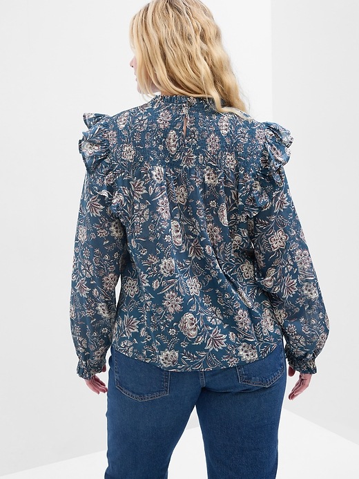 Image number 8 showing, Relaxed Smocked High Neck Top