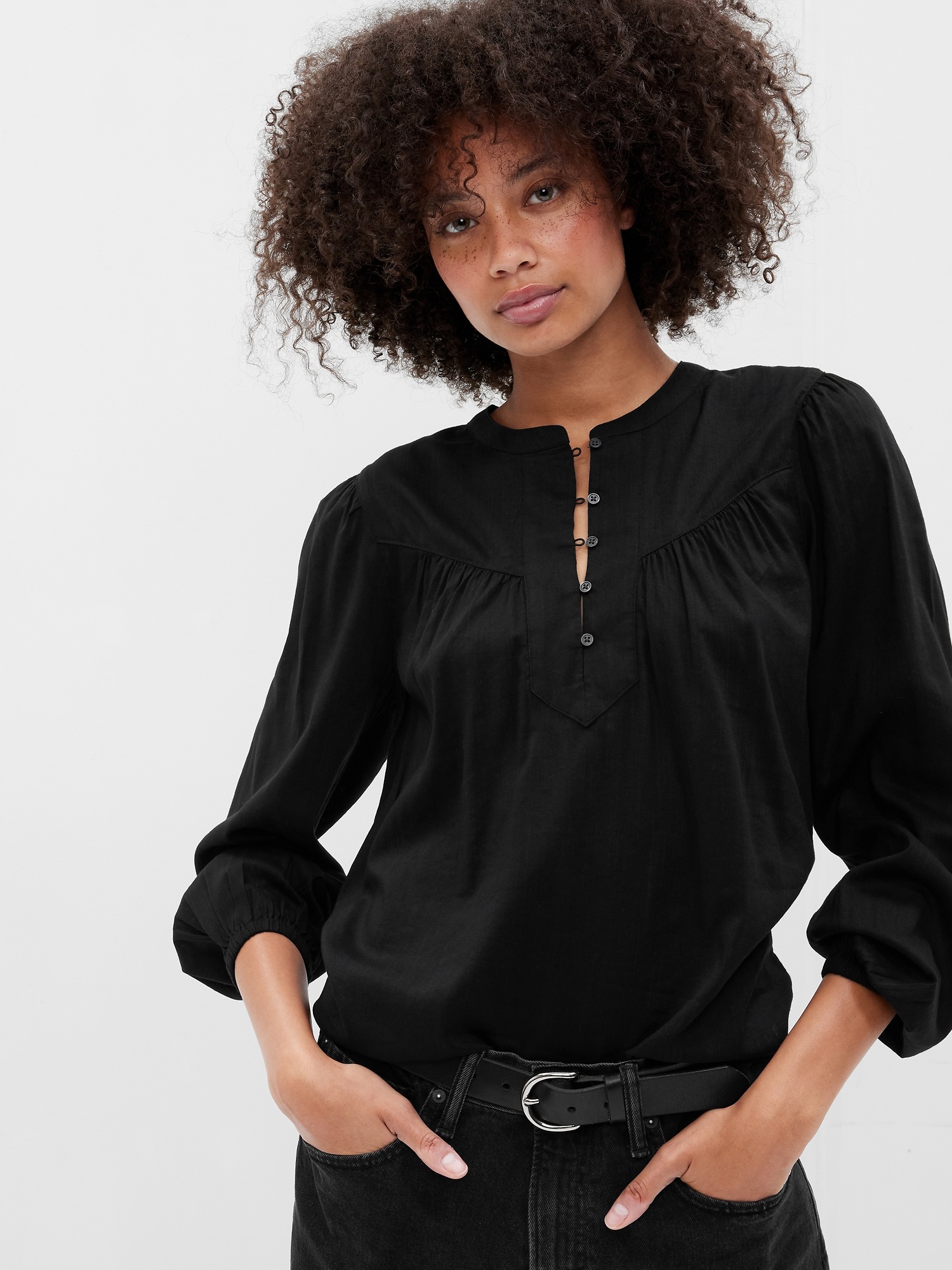 Shirred Popover Shirt