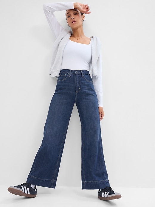 Image number 1 showing, High Rise Wide-Leg Jeans with Washwell