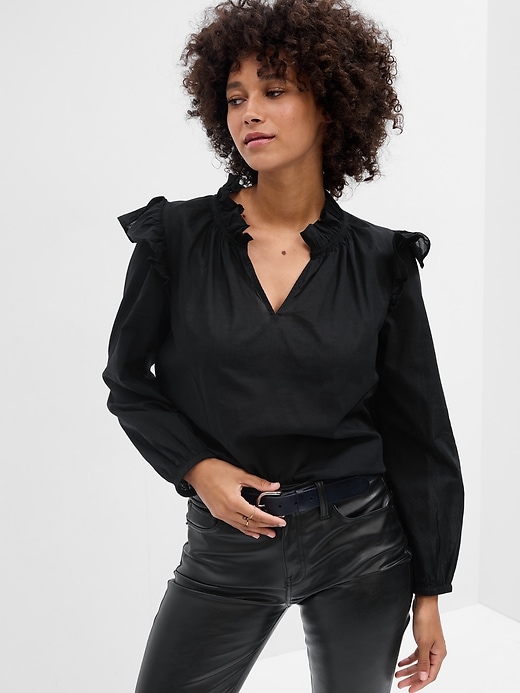Image number 1 showing, Relaxed Splitneck Ruffle Top