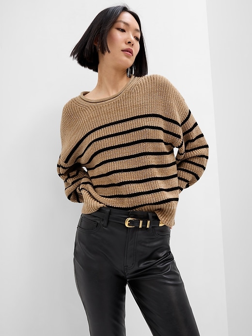 Image number 1 showing, Relaxed Stripe Shaker-Stitch Sweater