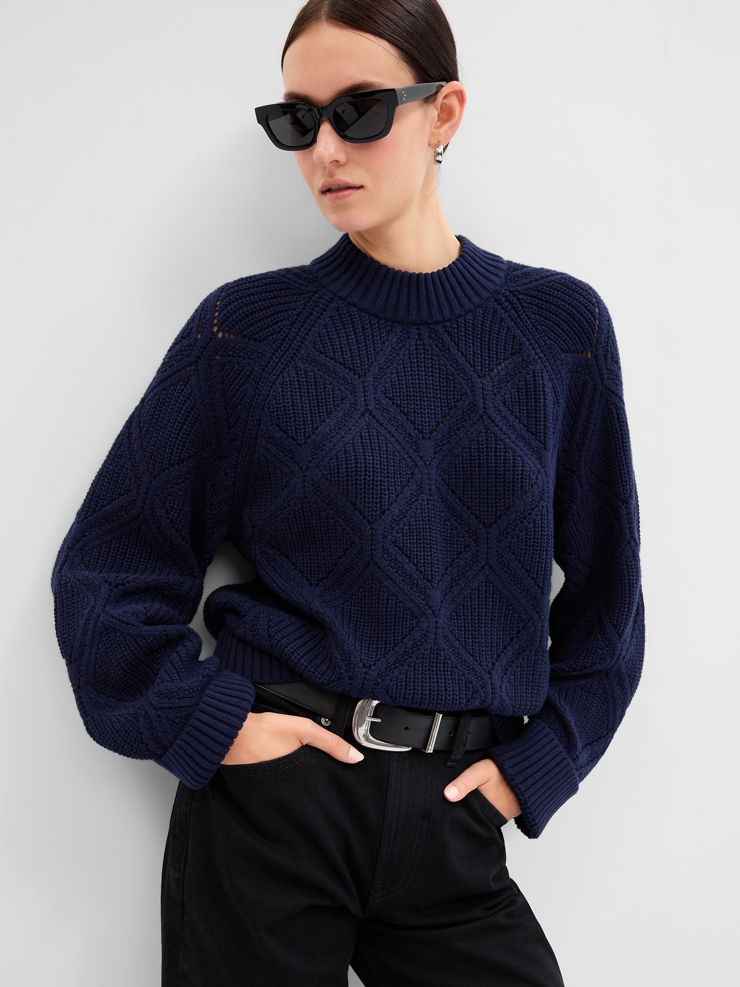 Relaxed Pointelle Crewneck Sweater