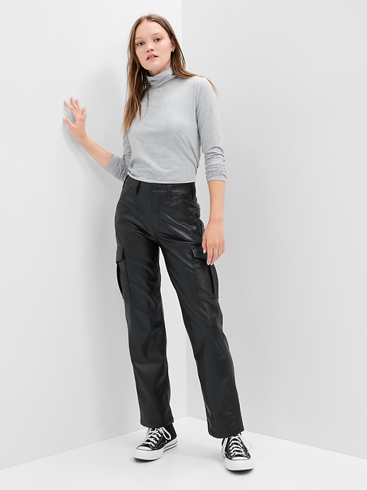 Image number 1 showing, Mid Rise '90s Loose Vegan-Leather Cargo Pants
