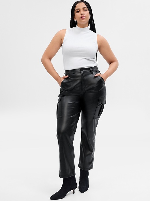 Image number 5 showing, Mid Rise '90s Loose Vegan-Leather Cargo Pants