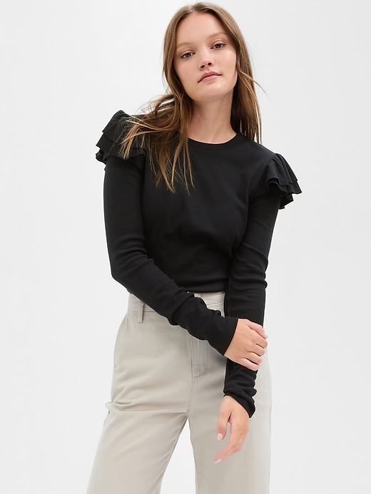 Image number 4 showing, Ribbed Ruffle T-Shirt