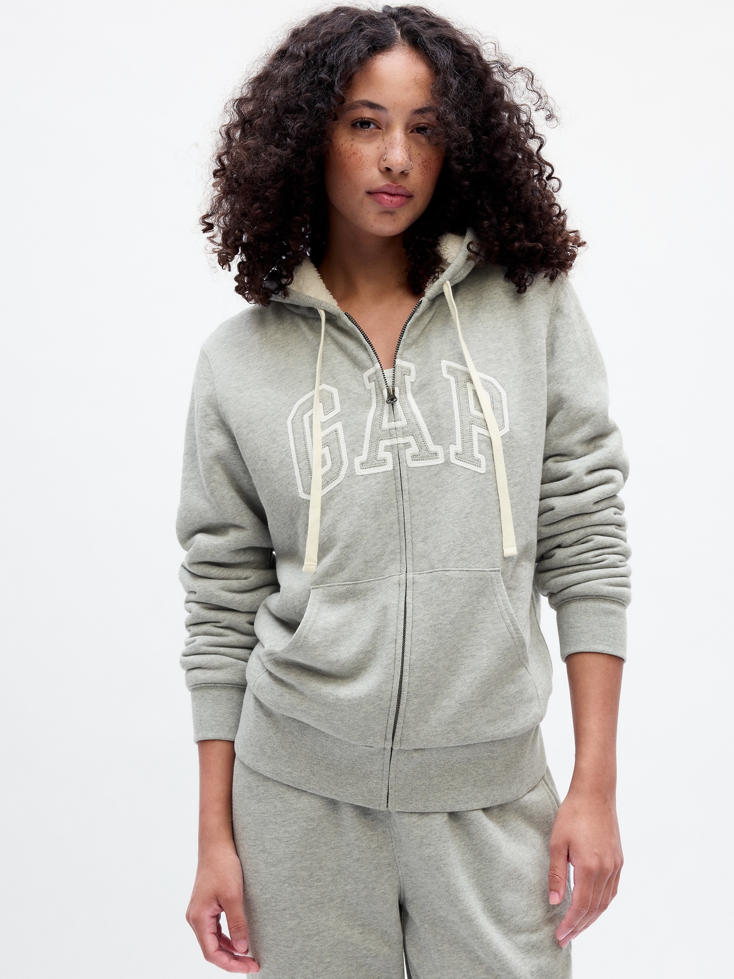 Gap Logo Sherpa-Lined Zip Hoodie