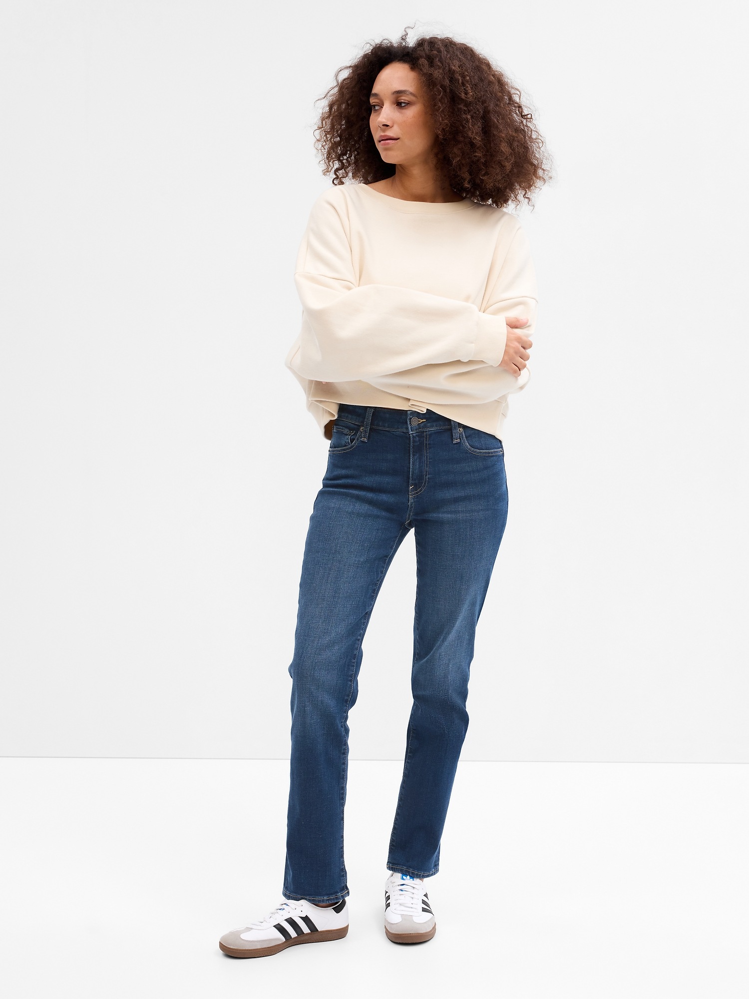 Mid Rise Classic Straight Jeans with Washwell