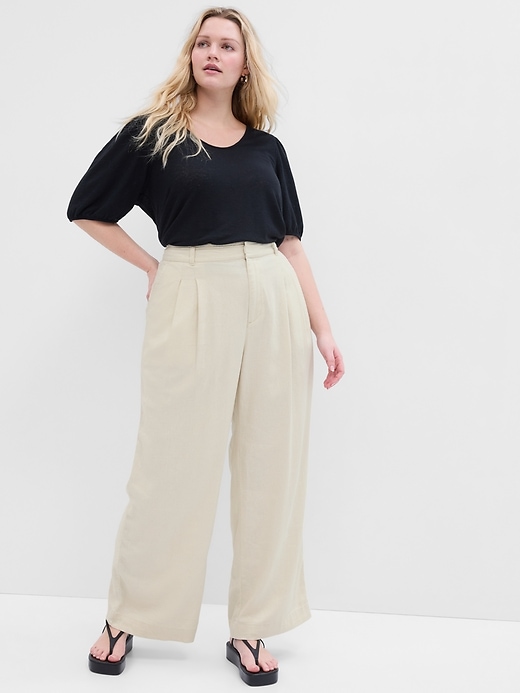 Image number 5 showing, High Rise Wide-Leg Pleated Trousers