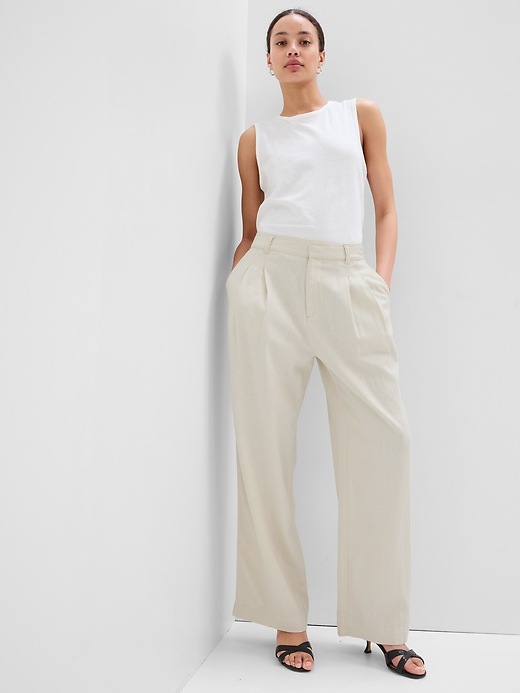 Image number 1 showing, High Rise Wide-Leg Pleated Trousers
