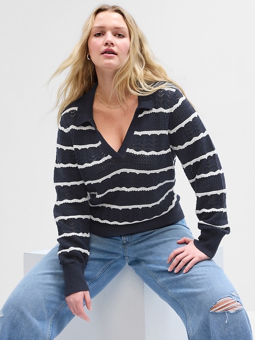Image number 5 showing, Crochet Collared Sweater