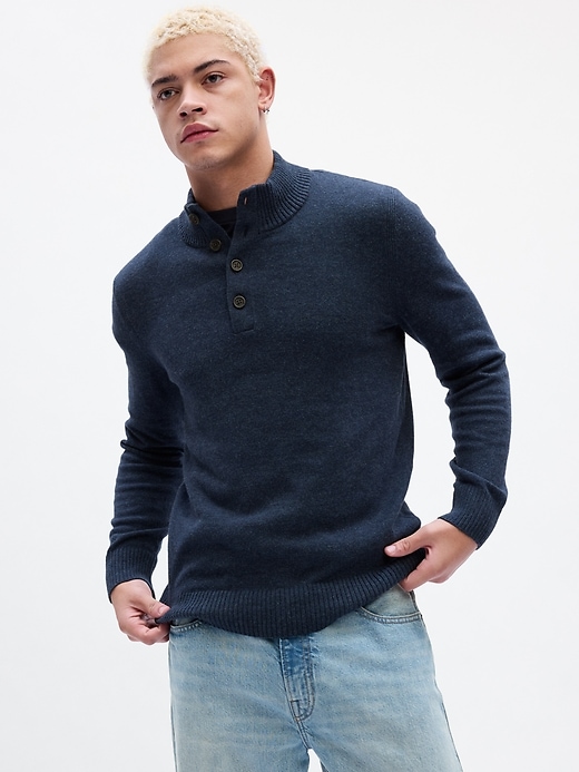 View large product image 1 of 1. Mockneck Henley Sweater