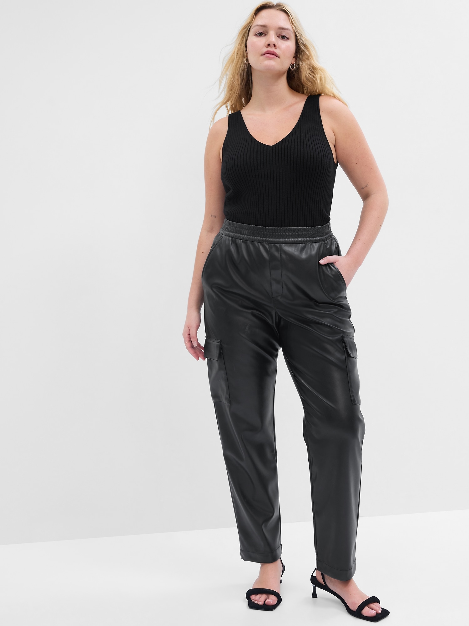 Mid Rise Easy Vegan-Leather Cargo Pants