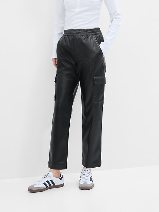 Image number 1 showing, Mid Rise Easy Vegan-Leather Cargo Pants