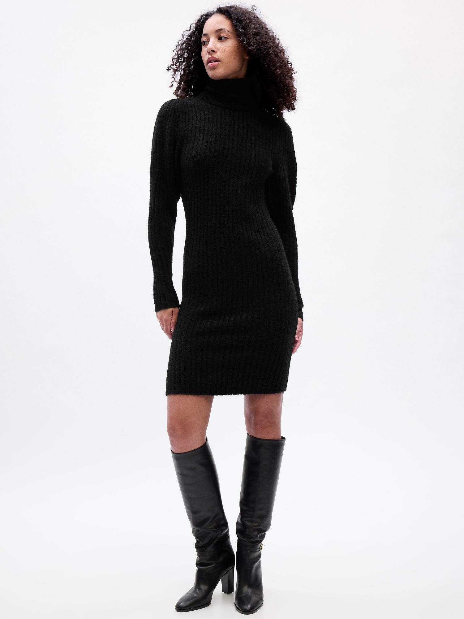 Ribbed Puff Sleeve Sweater Mini Dress