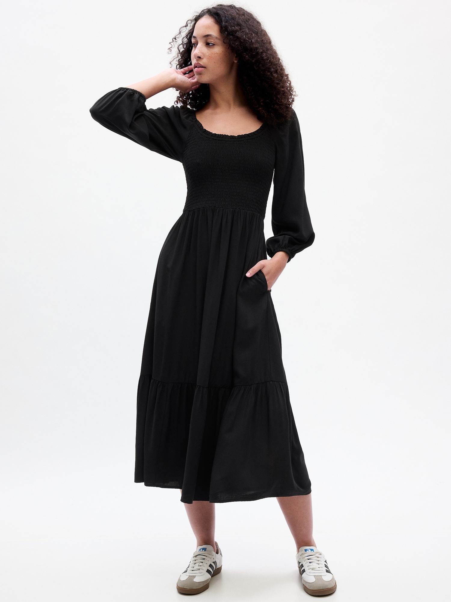 Smocked Scoopneck Midi Dress