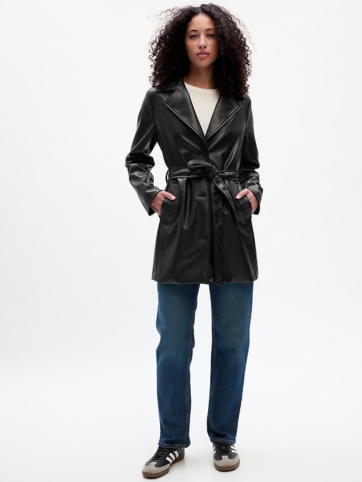 Image number 1 showing, Vegan-Leather Trench Coat