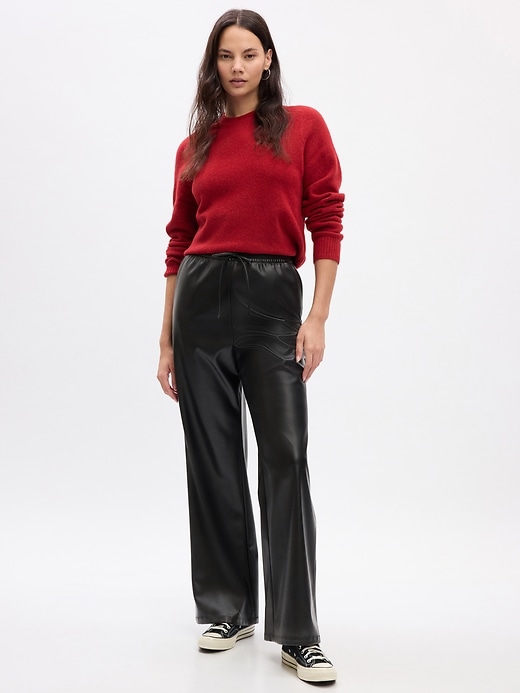 Image number 5 showing, Mid Rise Easy Wide-Leg Vegan-Leather Pants