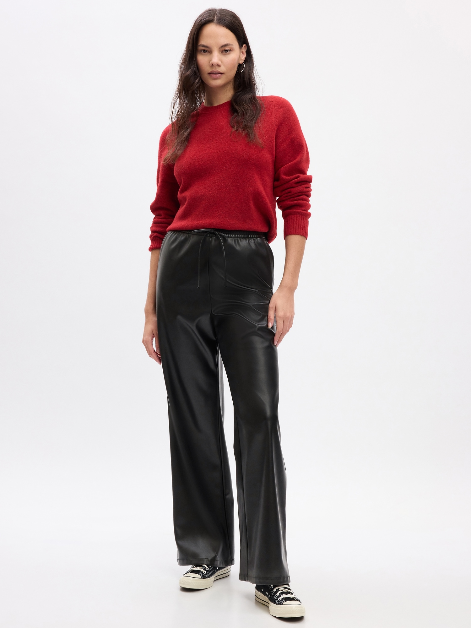 Mid Rise Easy Wide-Leg Vegan-Leather Pants | Gap Factory