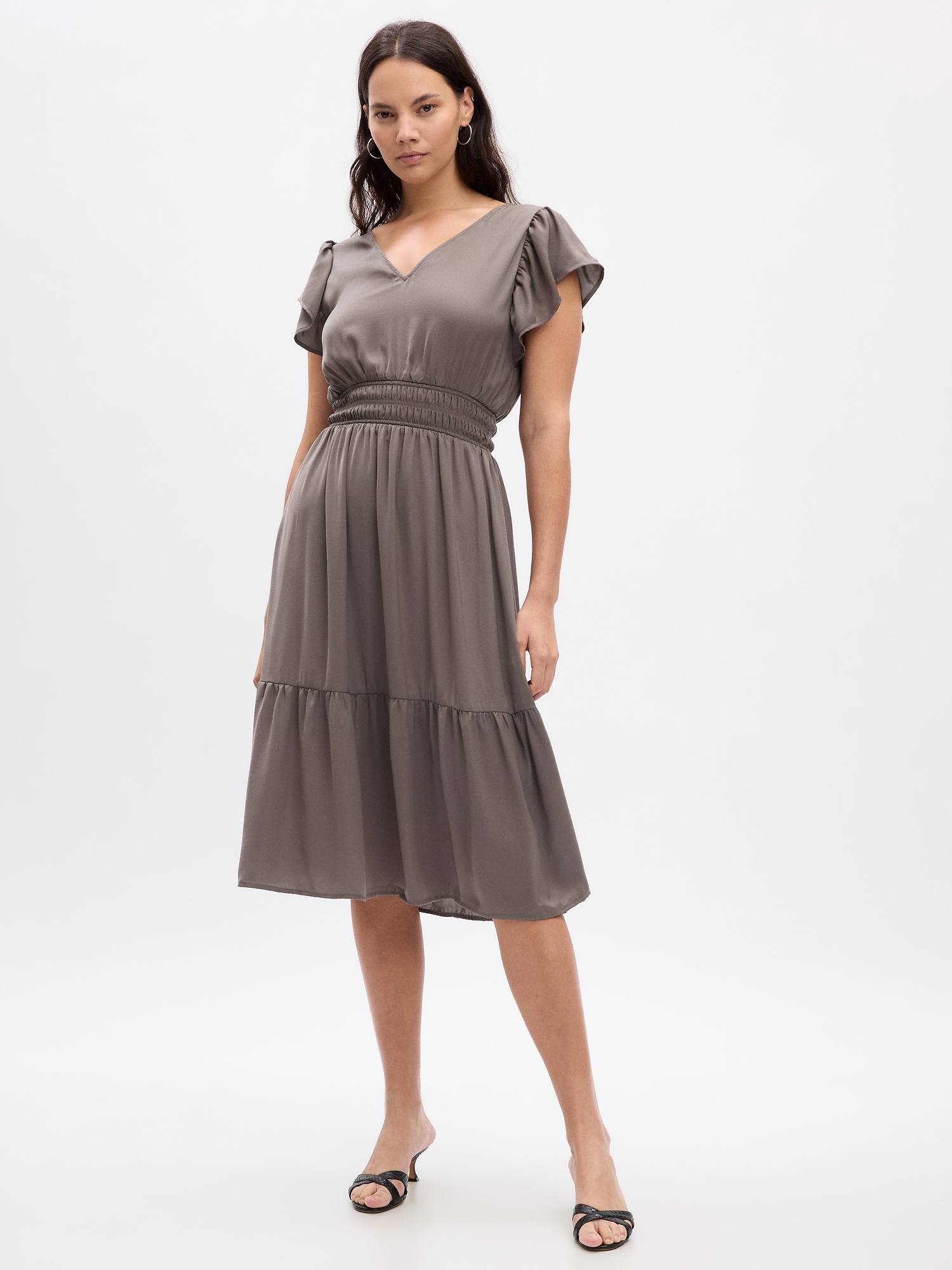 Satin Flutter Sleeve Midi Dress | Gap Factory