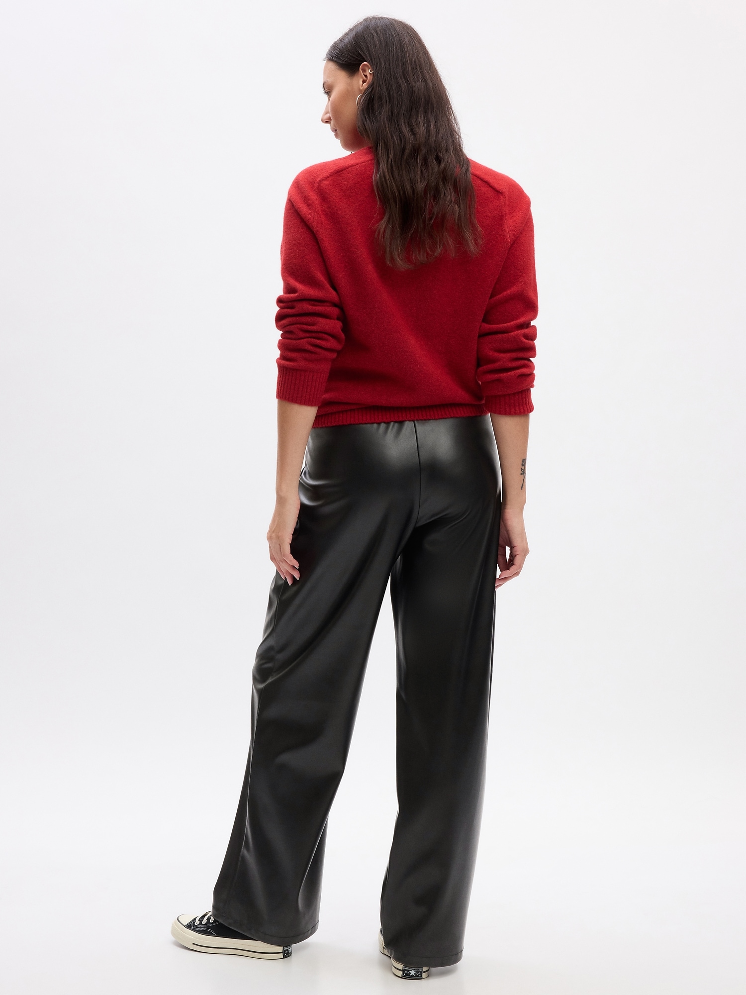 Mid Rise Vegan Leather Loose Pants