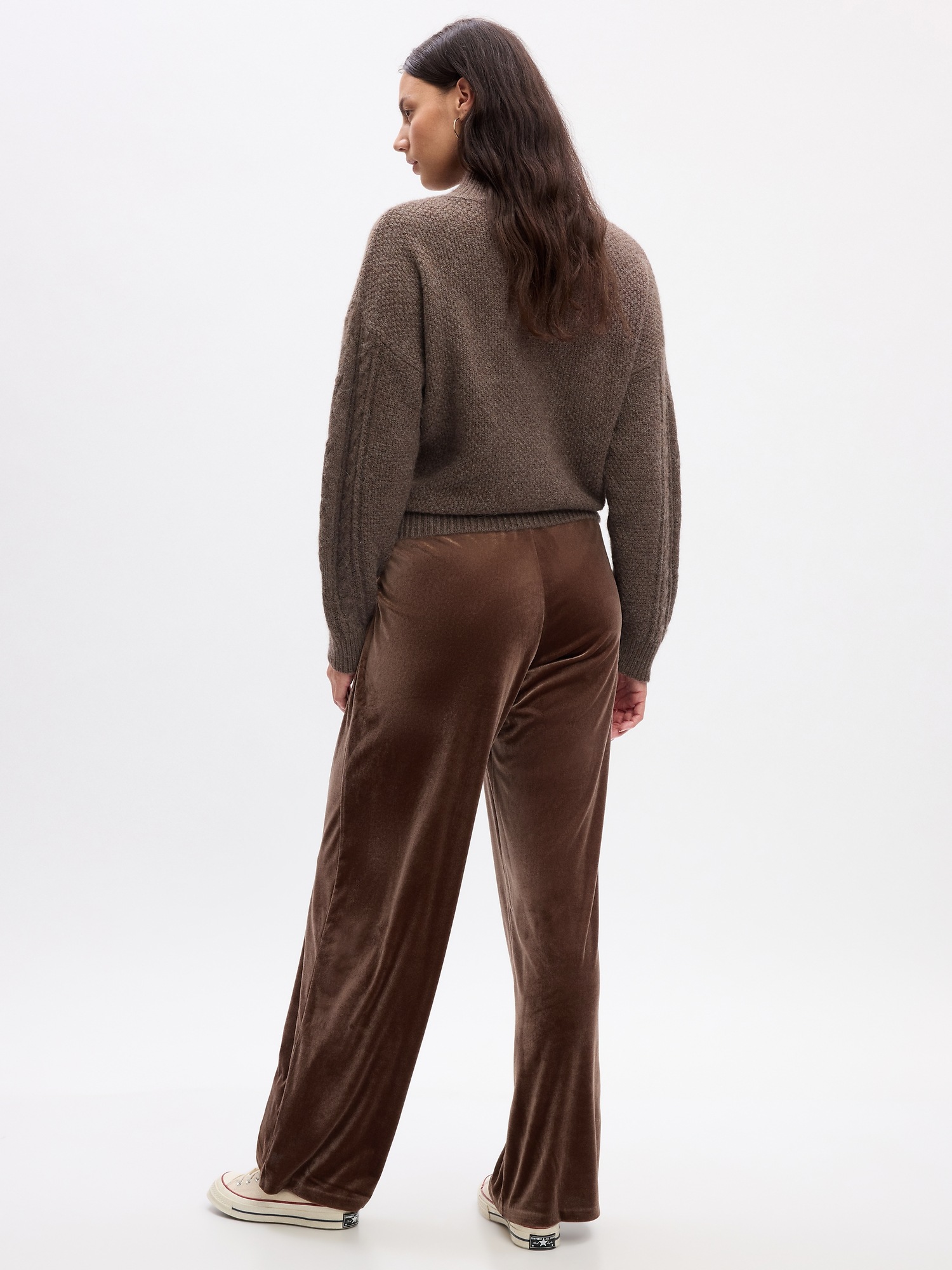 Mid Rise Velour Wide-Leg Pants