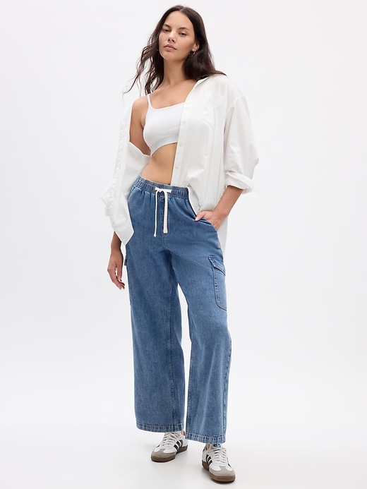 Image number 3 showing, High Rise Wide-Leg Pull-On Jeans