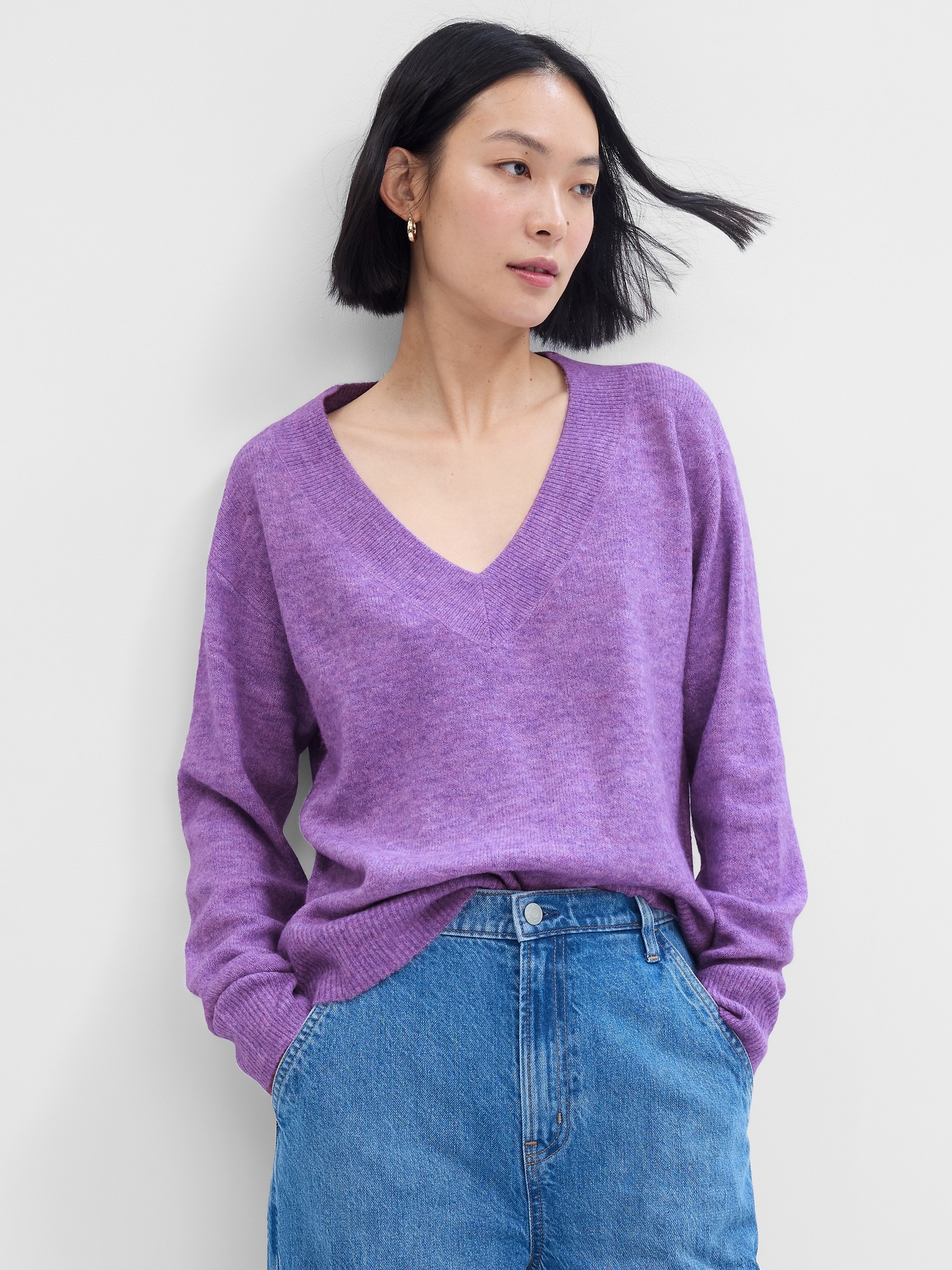 Relaxed Forever Cozy V Neck Sweater Gap Factory