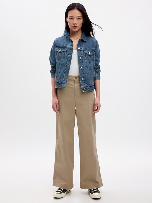 ☆NERDY☆ Women's Denim Mix Track Top Khaki High Rise Wide-Leg Girlfriend Khakis | Gap Factory