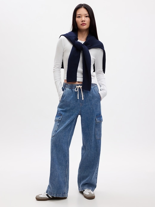 Image number 7 showing, High Rise Wide-Leg Pull-On Jeans