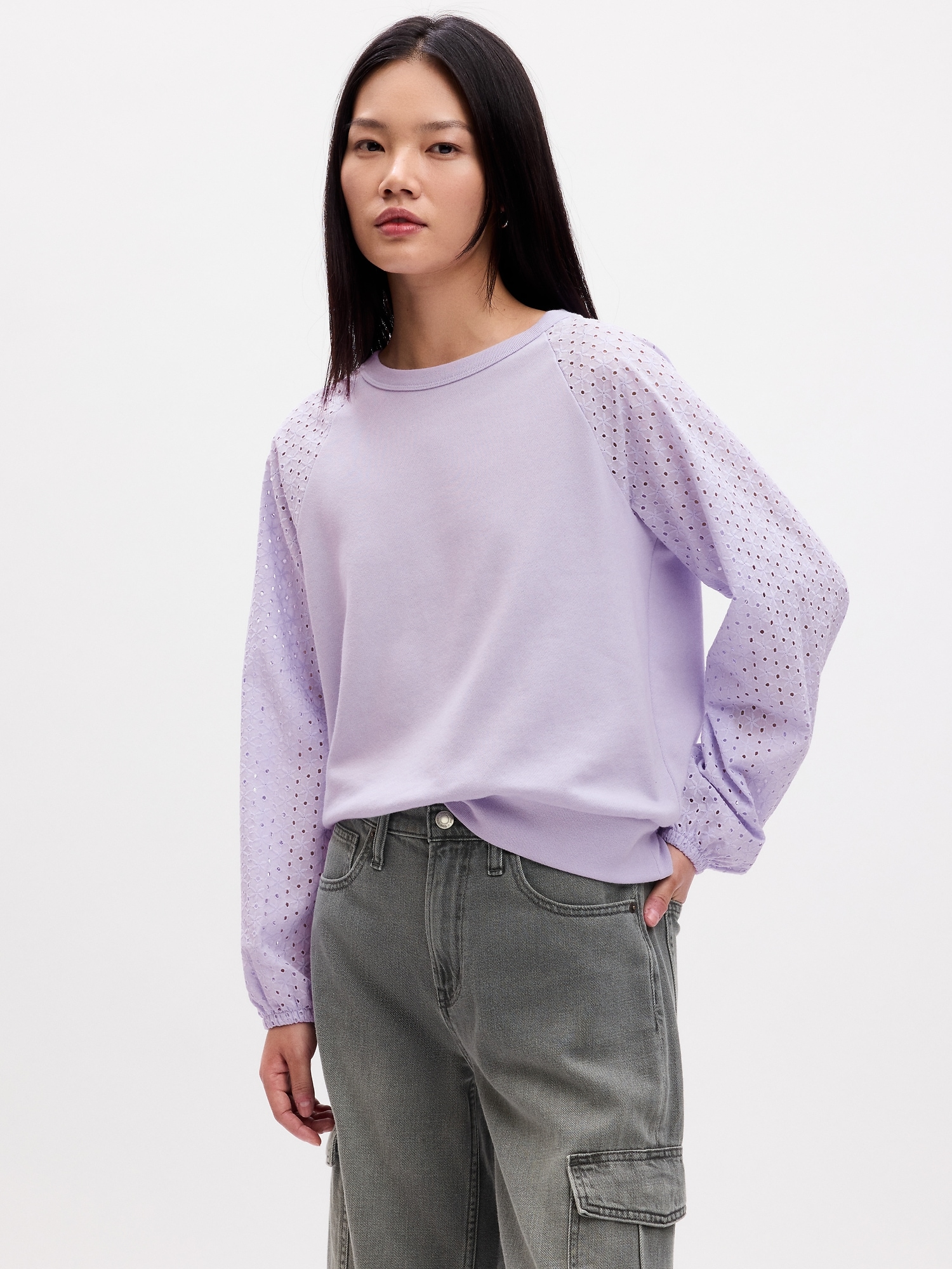 Relaxed Eyelet Crewneck Sweatshirt