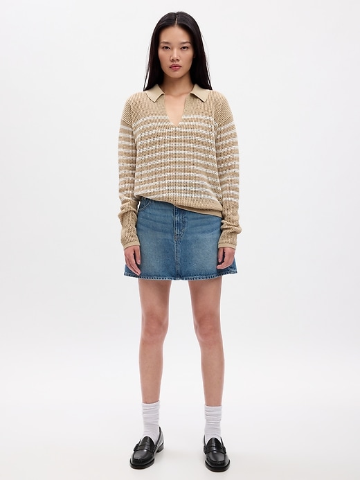 Image number 8 showing, Relaxed Stripe Crochet Collared Sweater