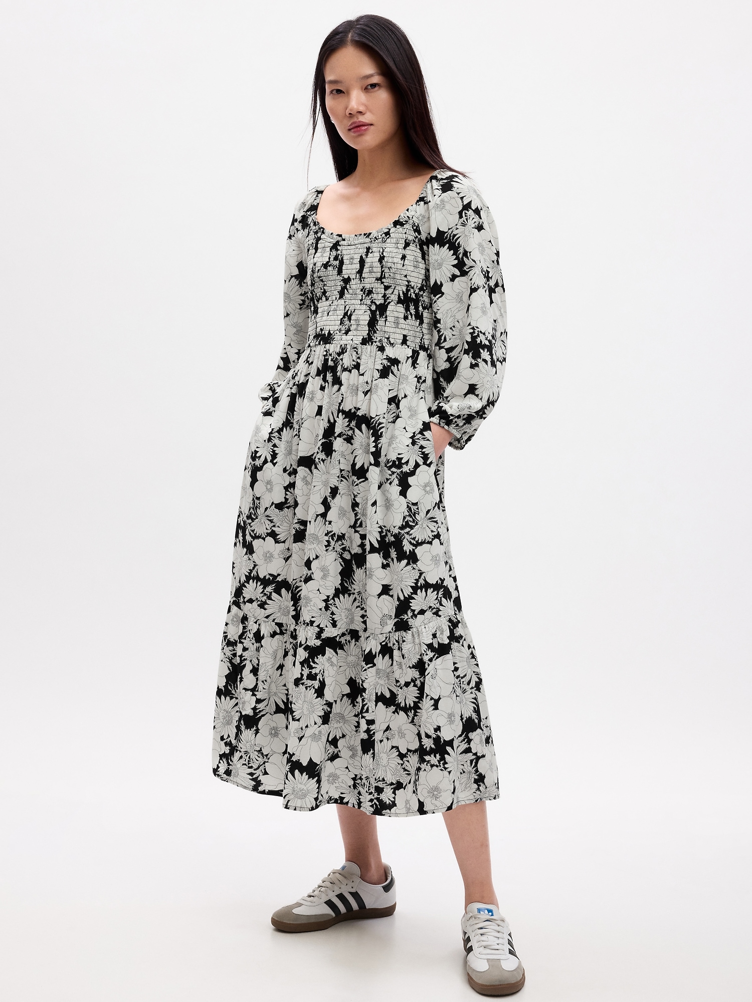 Smocked Scoopneck Midi Dress