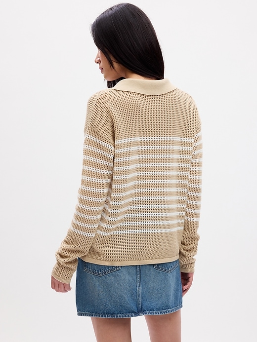 Image number 2 showing, Relaxed Stripe Crochet Collared Sweater