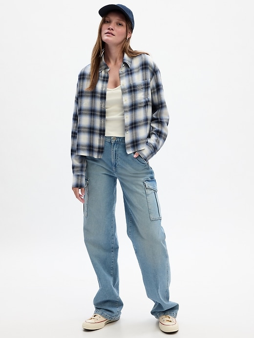 Image number 1 showing, Cropped Plaid Flannel Shirt