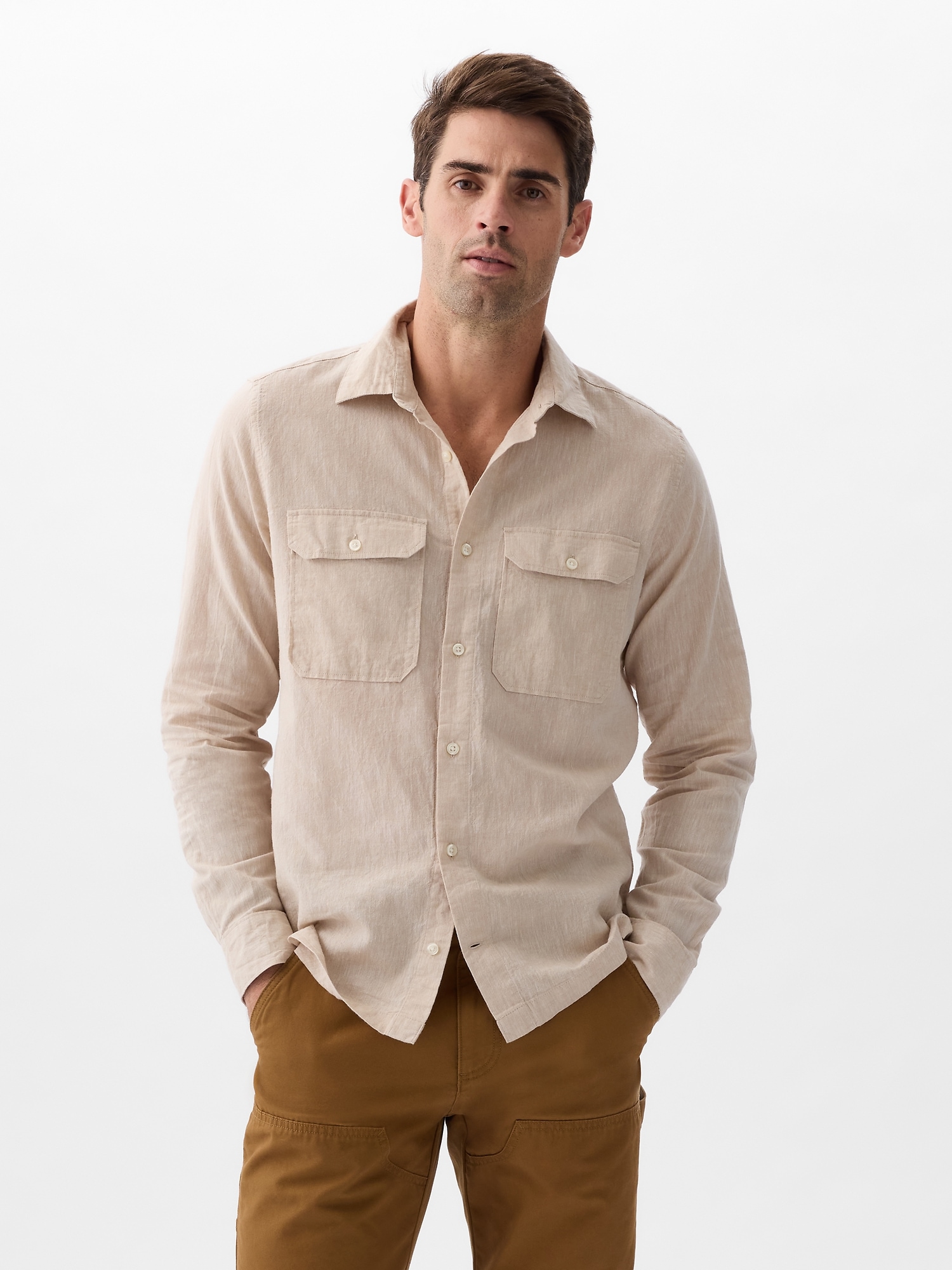 Linen-Blend Utility Shirt