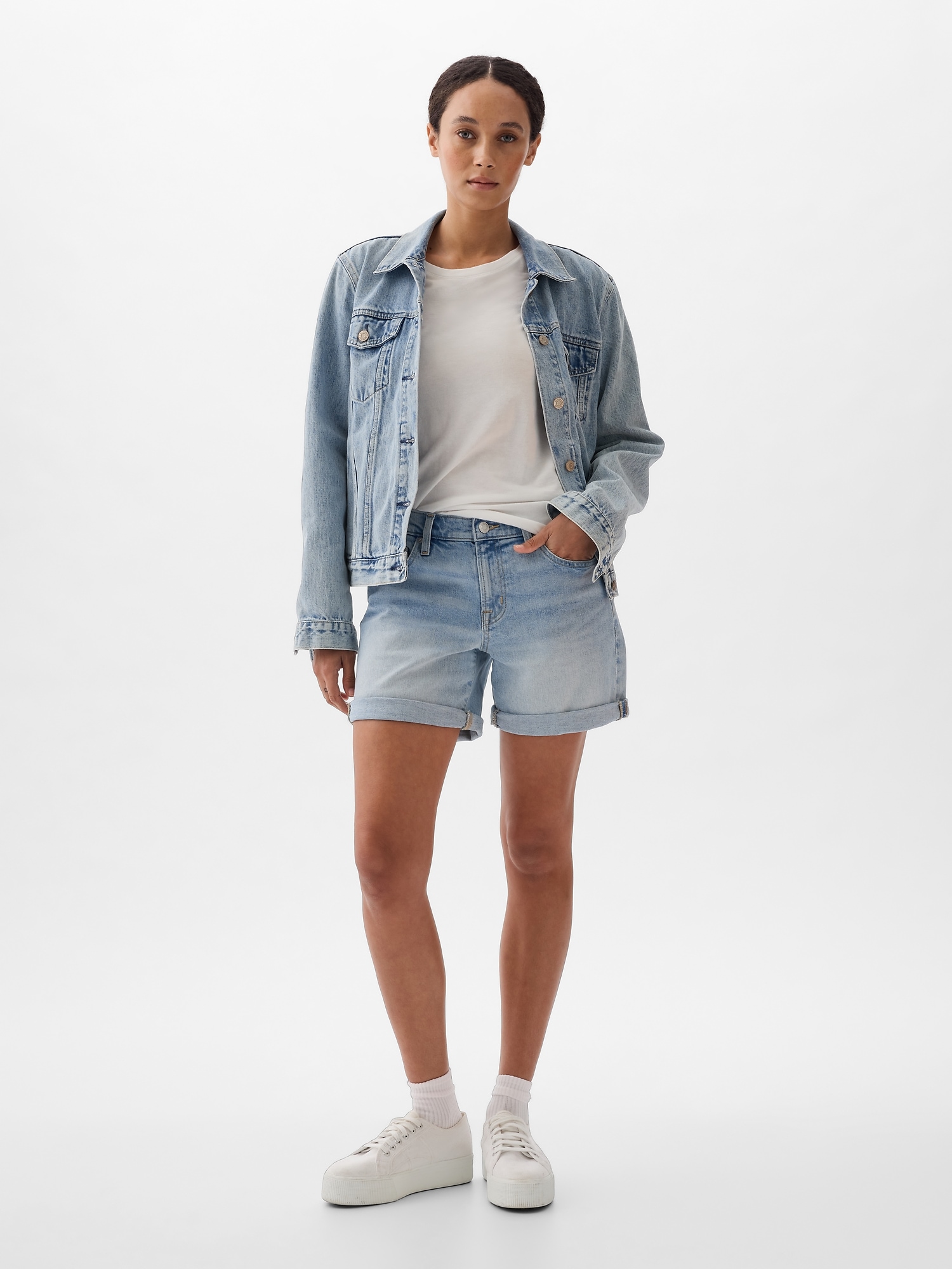 5 Mid Rise Denim Shorts