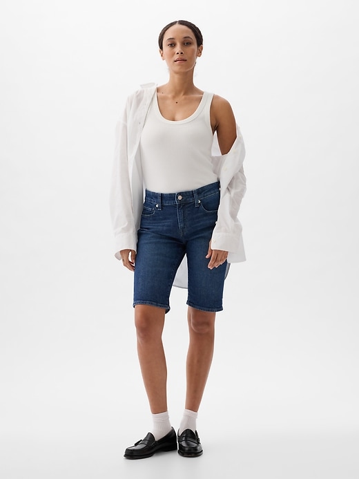 Image number 1 showing, 9" Mid Rise Denim Bermuda Shorts