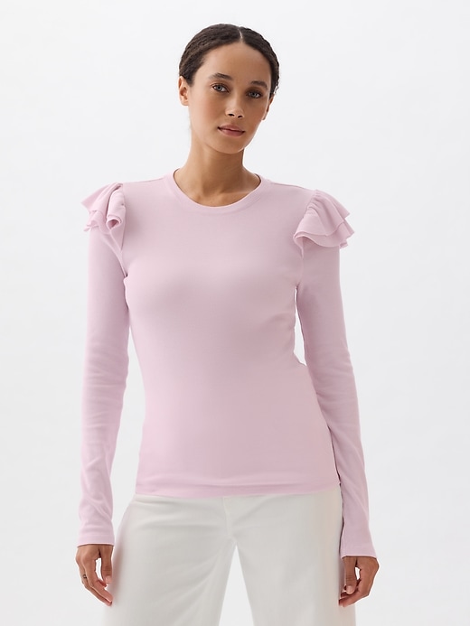 Image number 1 showing, Ribbed Ruffle T-Shirt